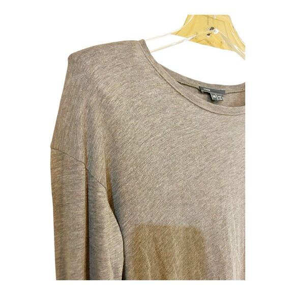 Vince Mottled Greinge LS T-Shirt Top Shoulder Pads Sz M Pima Cotton Modal J23 - Picture 2 of 6